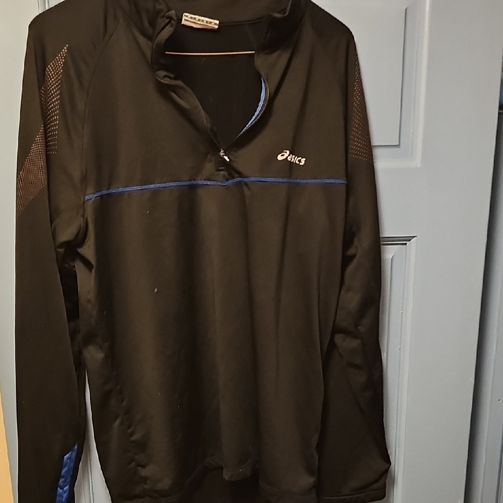 Asics Black and Blue Athletic Jacket Boys Medium